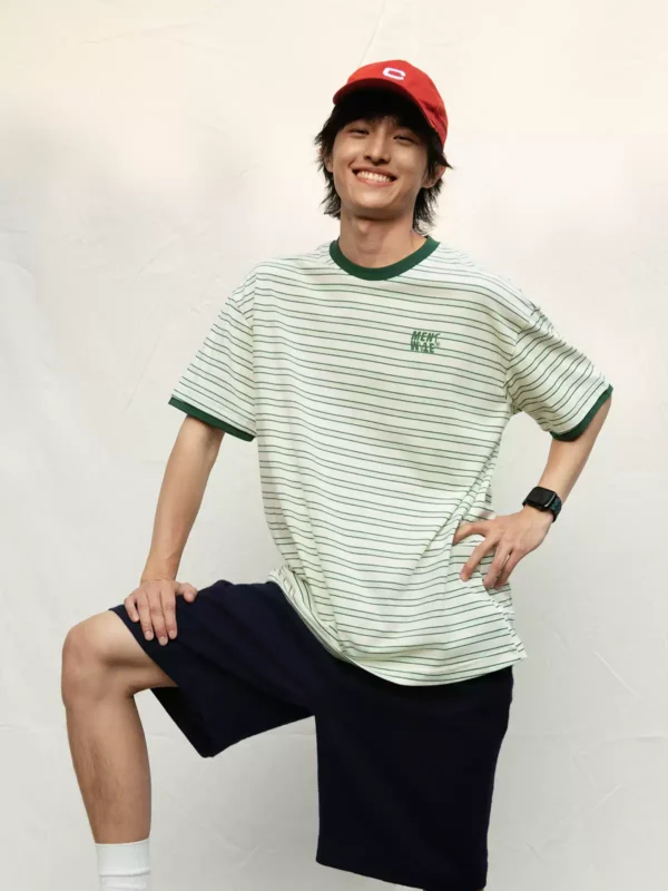 Mentmate 25SS 夏季日系撞色条纹圆领短袖 男女情侣款复古通勤T恤