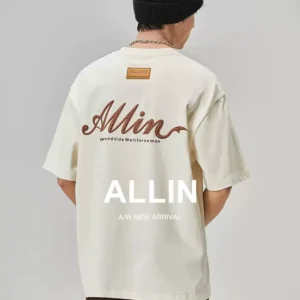 ALLIN 字母印花短袖t恤男夏季潮牌圆领宽松重磅纯棉情侣半袖上衣