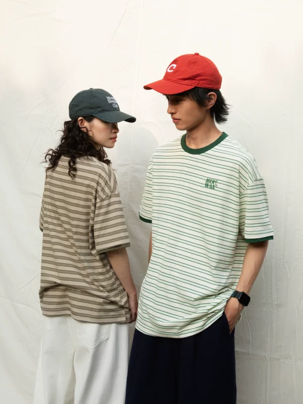 Mentmate 25SS 夏季日系撞色条纹圆领短袖 男女情侣款复古通勤T恤