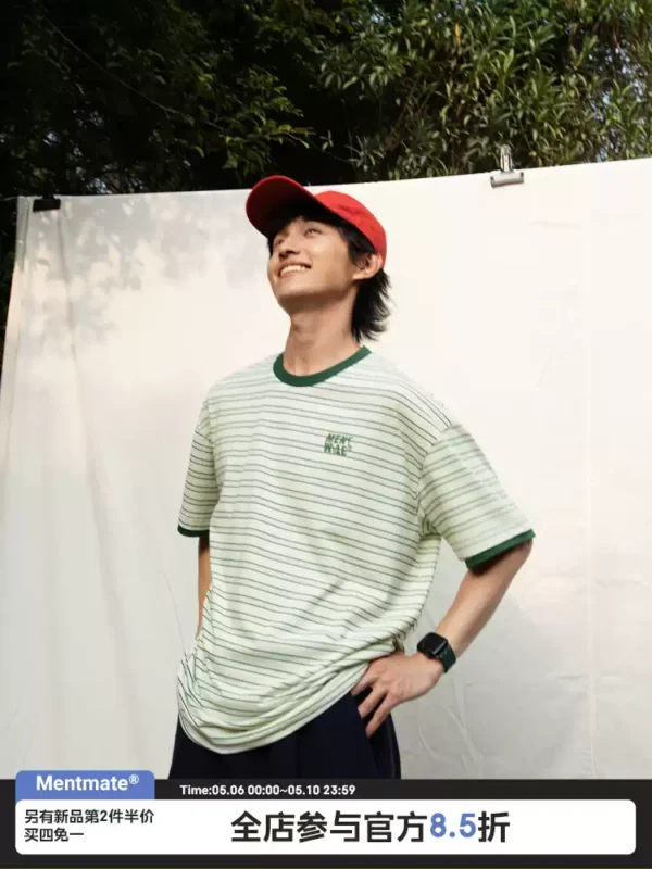 Mentmate 25SS 夏季日系撞色条纹圆领短袖 男女情侣款复古通勤T恤