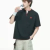 Dream made 老钱风V领假两件手缝线短袖T恤男款夏季重磅男生半袖