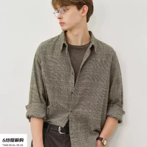 714street老钱风千鸟格格子衬衫男2026春抗皱易打理长袖衬衣外套