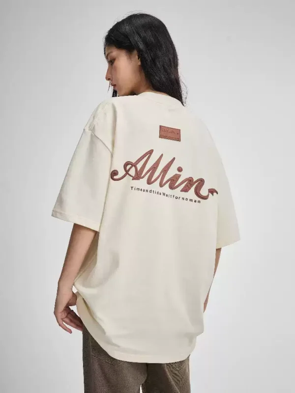 ALLIN 字母印花短袖t恤男夏季潮牌圆领宽松重磅纯棉情侣半袖上衣
