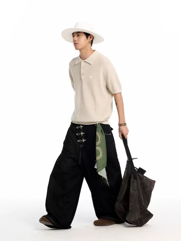 CoosRetro老钱风亚麻短袖T恤男生夏季情侣莱赛尔针织衫polo领上衣