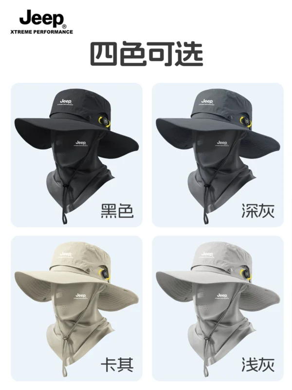 JEEP吉普防晒帽2026新款大帽檐男士钓鱼户外登山遮阳面罩渔夫帽子