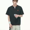 Dream made 老钱风V领假两件手缝线短袖T恤男款夏季重磅男生半袖