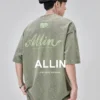ALLIN 重磅圆领短袖t恤男夏季字母立体印花纯棉情侣水洗半袖上衣