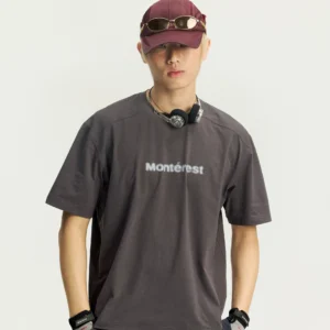 瞬时山野Monterest户外5A抗菌吸湿速干运动宽松基础LOGO短袖T恤男
