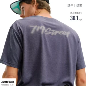 714street轻量化肌理感反光印花运动短袖夏季7A抗菌吸湿速干T恤男